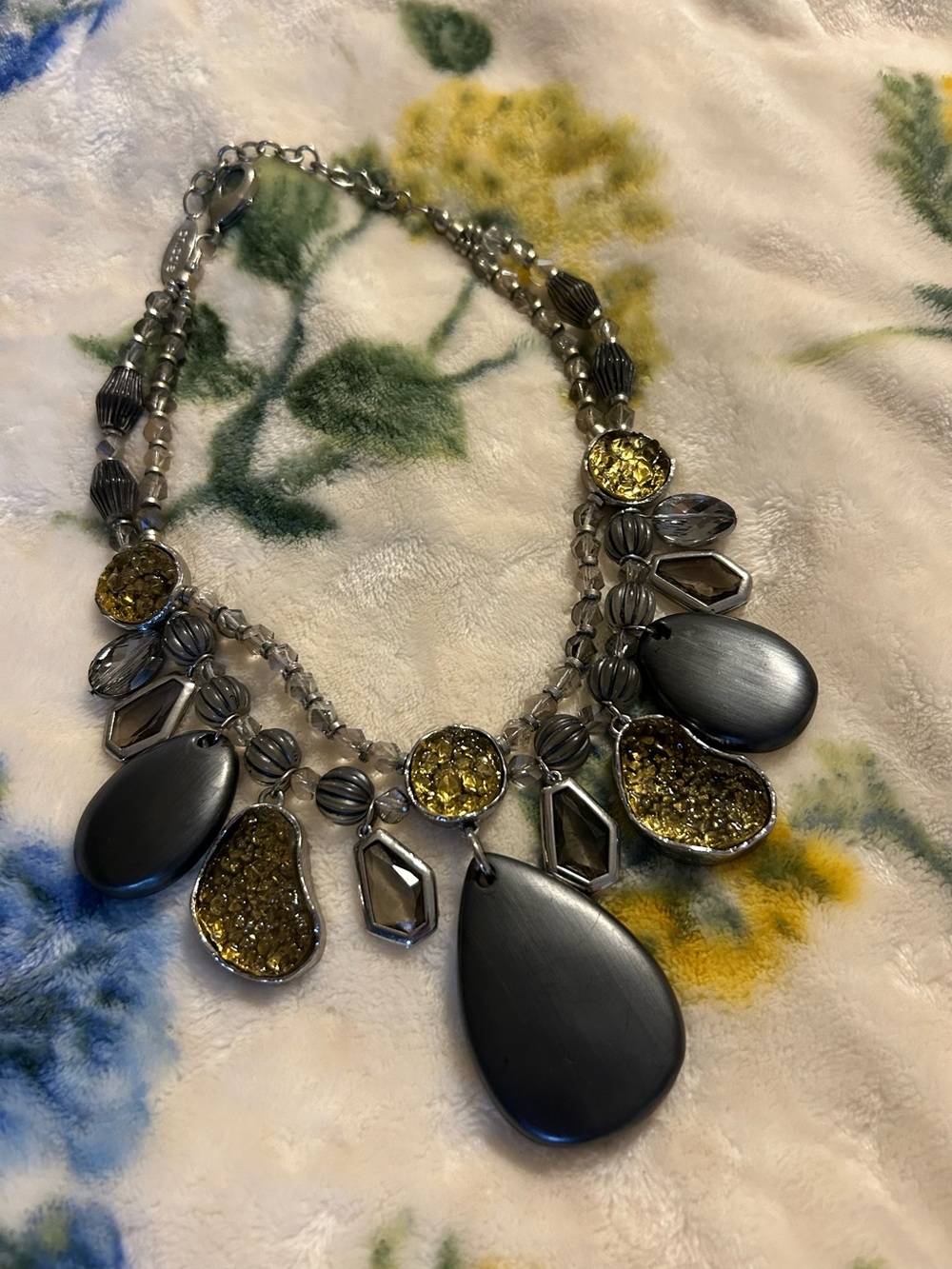 Chico's Gold and Gunmetal Teardrop Statement PIECE Necklace